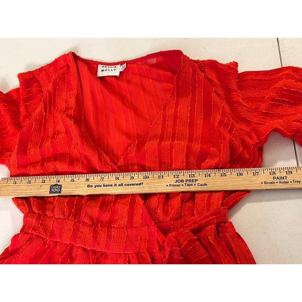 Hello Molly Red Wrap Mini Dress Flutter Sleeve MEDIUM Summer Rodeo Festival - Picture 5 of 10